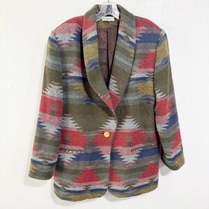 Vintage Accessory Lady Multicolor Southwest Aztec Blazer single button wool Med